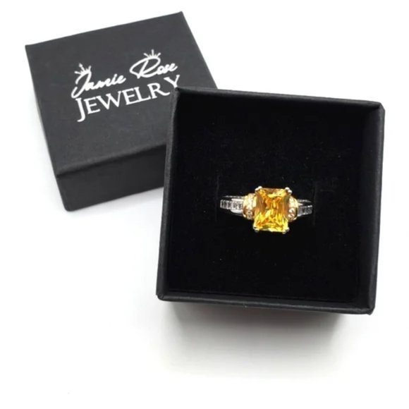 14k Yellow Gold 925 Sterling Silver Emerald Cut Yellow Engagement Ring Size 7 - Picture 6 of 6